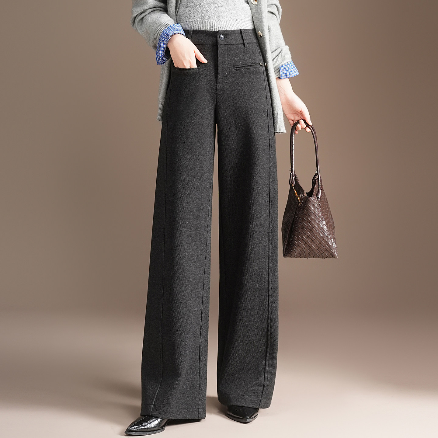 羊毛呢西装长裤阔腿裤女秋冬2025新款高腰通勤宽松显瘦休闲拖地裤