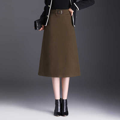 倩芭兰高腰洋气半身裙毛呢a字裙