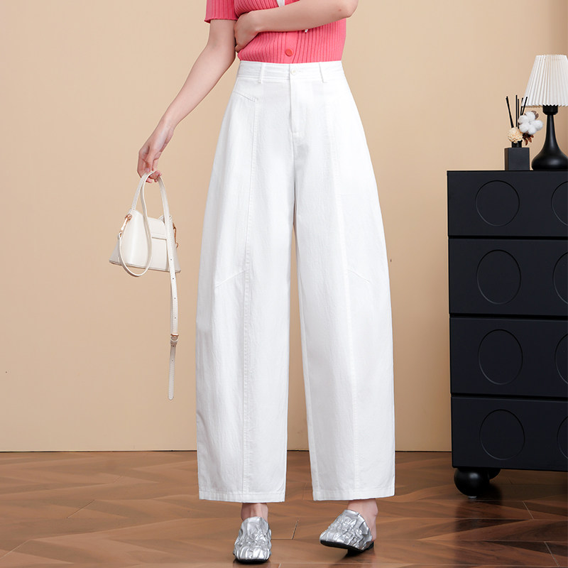 高腰白色阔腿裤女2026春夏新款宽松九分裤小个子休闲裤减龄显瘦