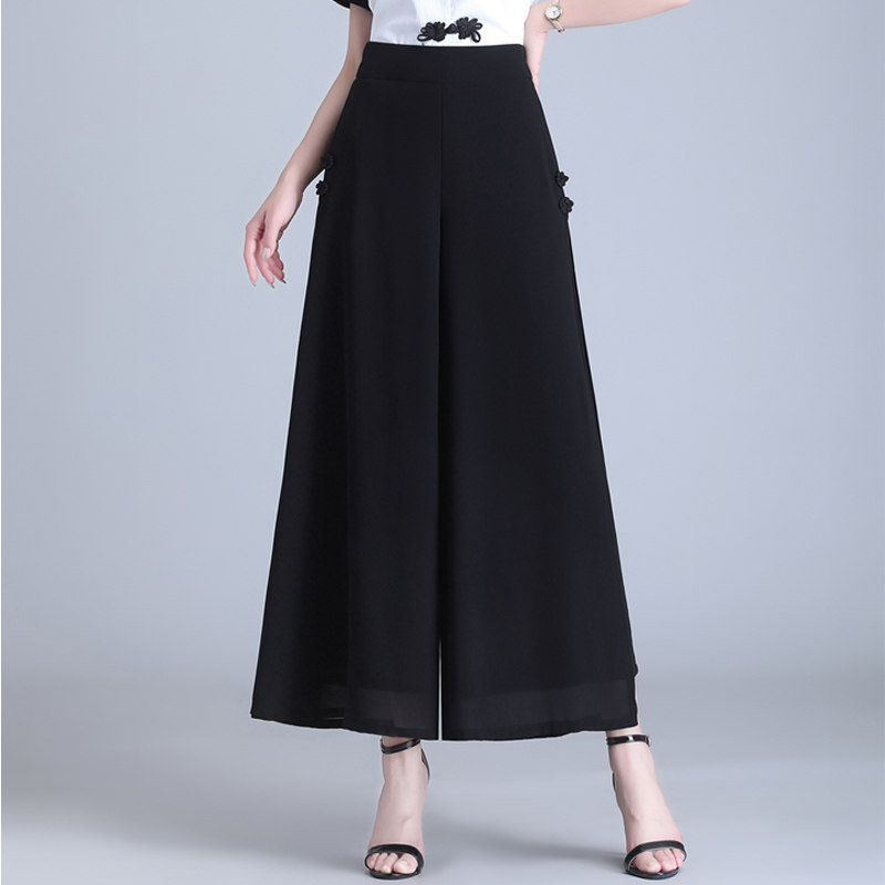 时尚雪纺阔腿裤女夏季2026新款高腰宽松开叉裙裤显瘦休闲九分裤裙