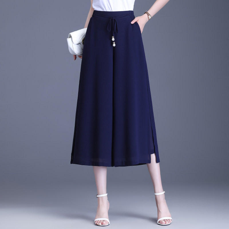 雪纺七分裤裙裤女夏季薄款2023新款高腰宽松阔腿裤垂感显瘦休闲裤