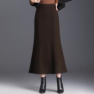 2024秋冬新款气质毛呢鱼尾裙女高腰通勤修身包臀半身裙一步裙长裙