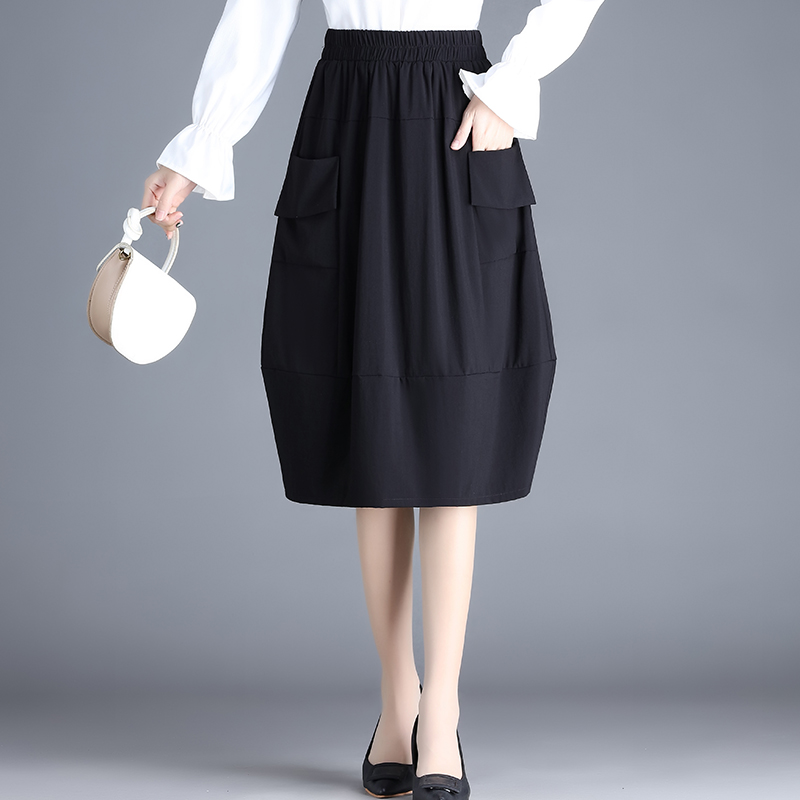 气质花苞裙女春秋2023新款半身裙遮胯遮肉显瘦灯笼裙中长款a字裙