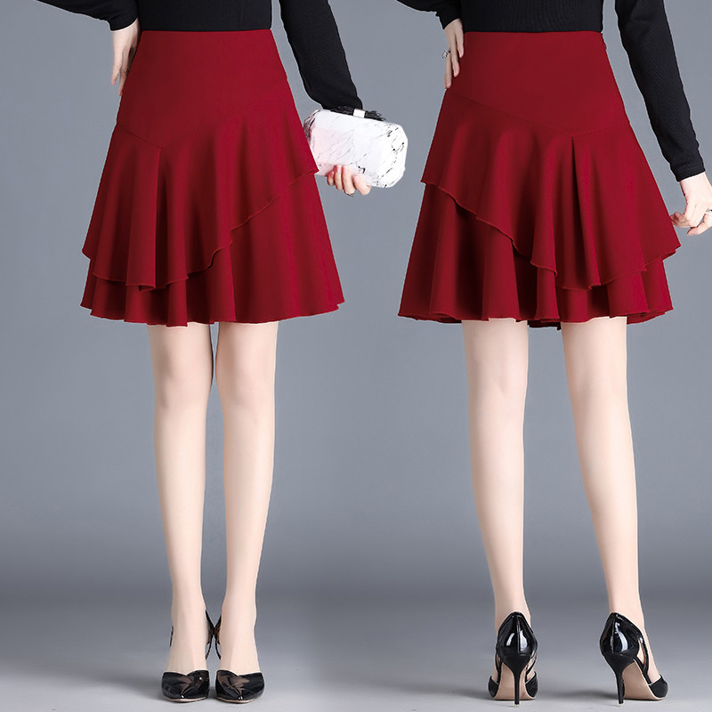 红色a字裙半身裙女短裙蛋糕裙2023春秋新款高腰休闲裙伞裙子裤裙