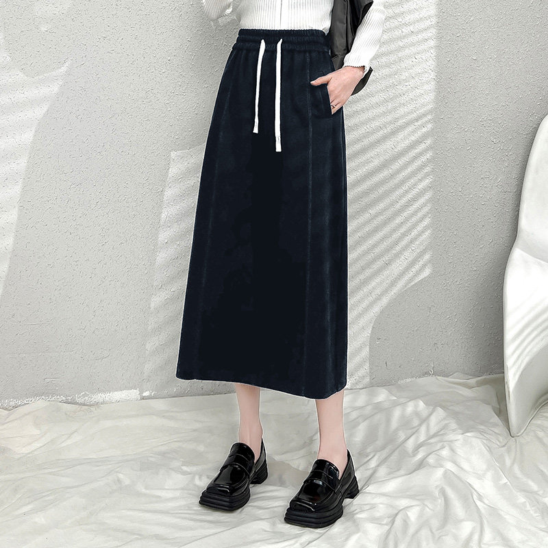 中长款灰色休闲裙子半身裙女春秋2025新款高腰显瘦开叉包臀a字裙