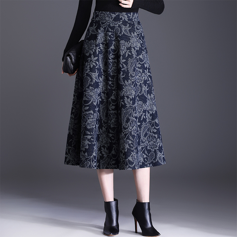 印花牛仔半身裙气质遮肉A字裙中