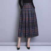 复古格子毛呢百褶长裙半身裙女秋冬裙2025新款 高腰显瘦遮胯a字裙