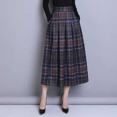 格子半身裙女秋冬新款高腰显瘦