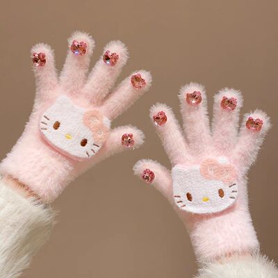 亲子KT美甲手套带钻女冬季