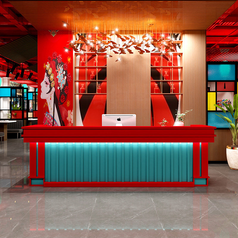 国潮风火锅店收银台酒吧烧烤吧台桌新中式网红餐饮饭店前台接待台