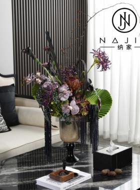 罗曼提海派中古风创意花艺胡桃木扩香器摆件样板间客厅茶几售楼处