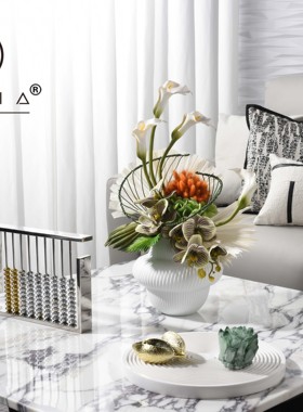 罗曼提现代样板间花艺珠心算盘天然绿色晶石饰品摆件客厅茶几组合