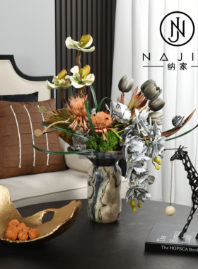 罗曼提海派中古风创意花艺饰品金属果盘摆件样板间客厅茶几售楼处