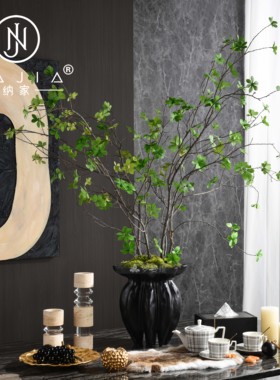 罗曼提海派中古风创意花艺饰品金箔锤纹托盘样板间餐厅餐桌售楼处