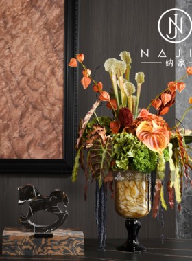 罗曼提海派中古风格创意花艺饰品大理石摆件样板间玄关边柜售楼处