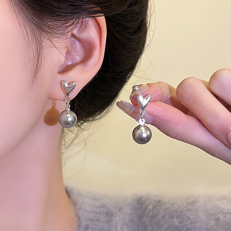 棉条虫日韩合金女银灰色珍珠爱心