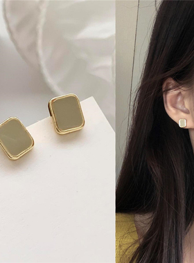 S925银针 韩国ins风简约小巧耳钉几何方形金属感小清新耳环女M30