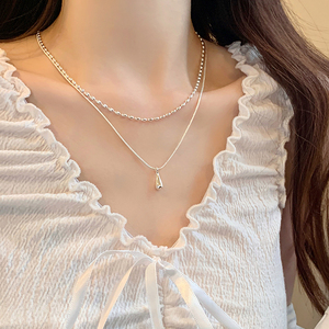 日韩简约双层圆球米粒项链女水滴吊坠个性百搭ins高级颈链毛衣链