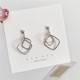 S925银针 韩国气质简约几何镂空方形拼接耳环女个性 百搭耳钉B321