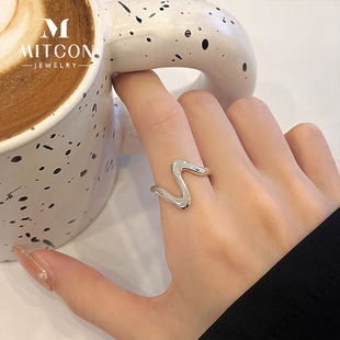 戒指女不规则曲线波浪小众设计高级感时尚个性开口简约食指戒子女