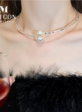 棉条虫合金女碎银子项圈珍珠项链