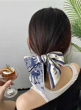 知更鸟法式丝巾发带女绑发小窄细长头巾复古气质ins丝带发饰B545