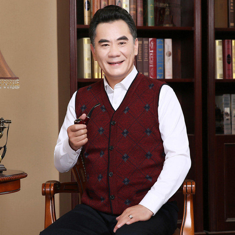 DAD WEAR SPRING AND AUTUMN SWEATER VEST MIDDLE-AGED MENS VEST MIDDLE-AGED KNITTED CARDIGAN ELDERLY VEST VEST