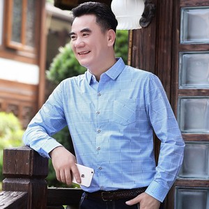 男士衬衫长袖春秋爸爸装上衣服中老年人格子衬衣夏季休闲薄款寸衫