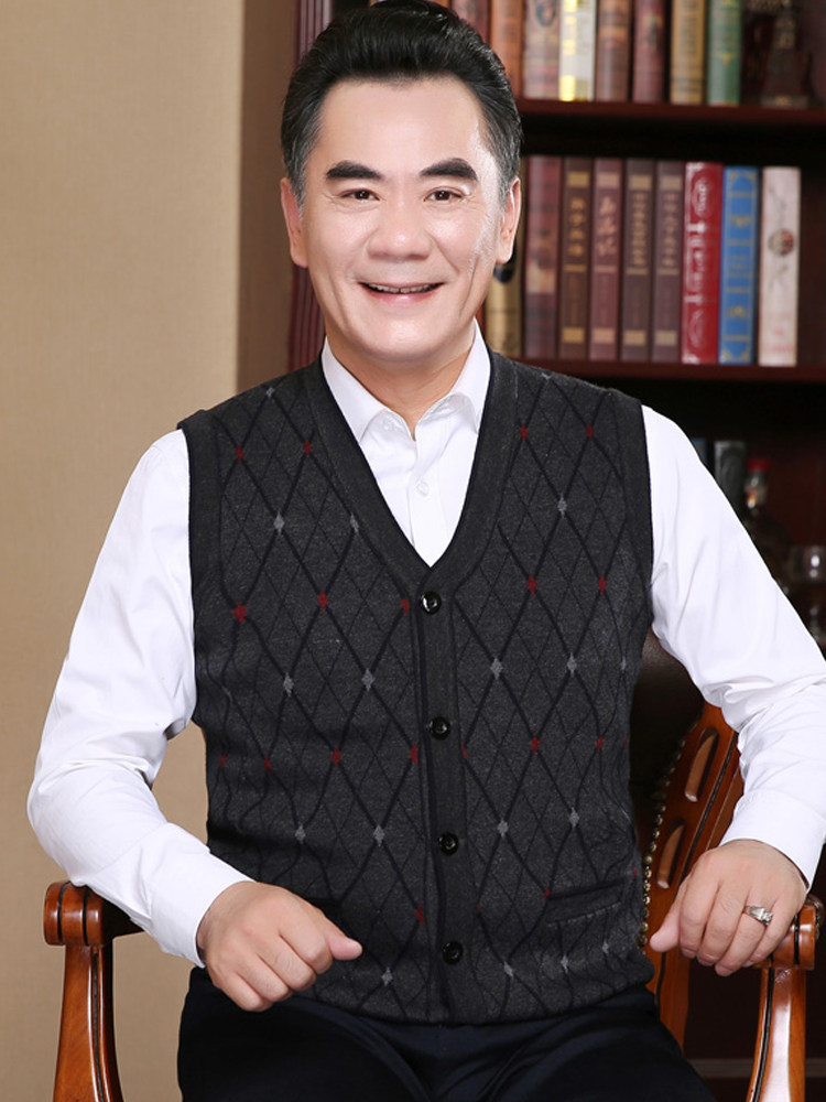 DAD WEAR SPRING AND AUTUMN SWEATER VEST MIDDLE-AGED MENS VEST MIDDLE-AGED KNITTED CARDIGAN ELDERLY VEST VEST