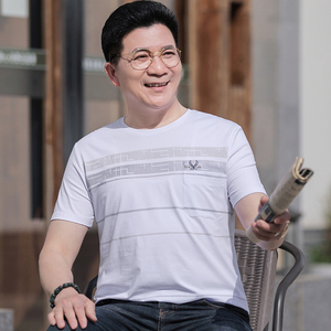 夏季中年男士短袖t恤圆领爸爸装老年人半袖上衣服丝光棉宽松体恤