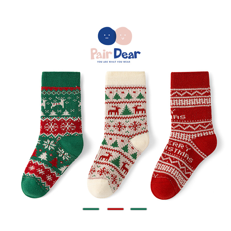 复古圣诞儿童袜子秋冬0线头工艺