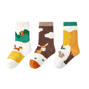 「奶油感珊瑚绒」儿童珊瑚绒袜子厚款加绒无骨男童秋冬季地板袜