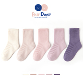 「100%棉」春秋儿童袜子无骨中筒纯色春季 天女童全纯棉A类抗菌厚