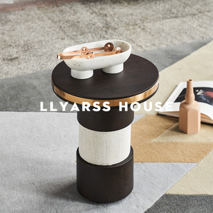 利亚斯沙发边几客厅小茶几圆形烟熏橡木边几角几SG