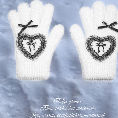爱心印花保暖毛绒手套