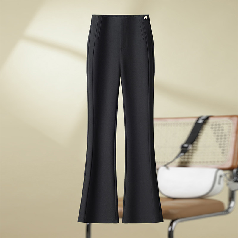 黑色微喇裤子女春秋2025年新款高腰垂坠感修身显瘦休闲西装喇叭裤