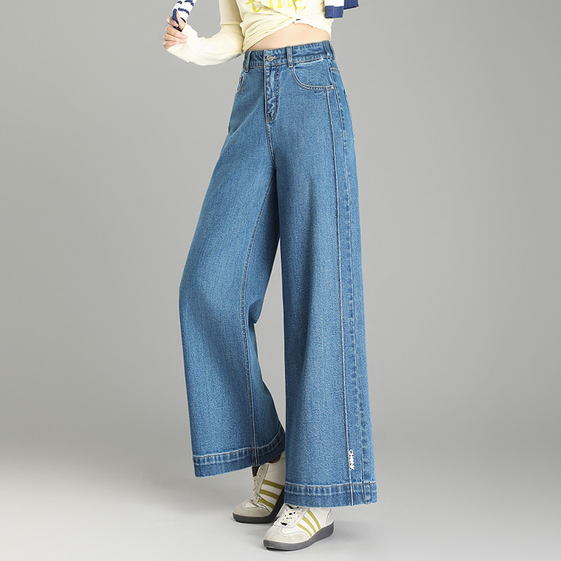 复古蓝色牛仔裤女时髦洋气百搭休闲高腰显瘦宽松阔腿裤2025春新款
