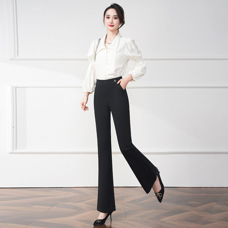 遮肉显瘦弹力微喇叭裤女中年妈妈气质洋气时髦宽松直筒阔腿裤春款