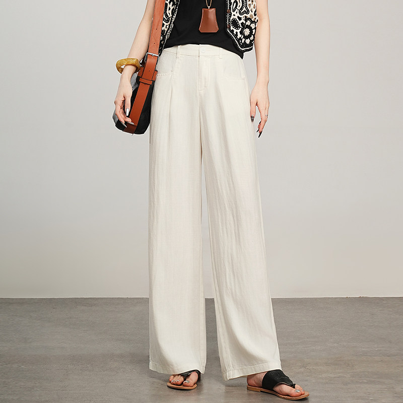 高腰显瘦宽松直筒阔腿裤亚麻百搭休闲山本裤慵懒风白色休闲裤2025