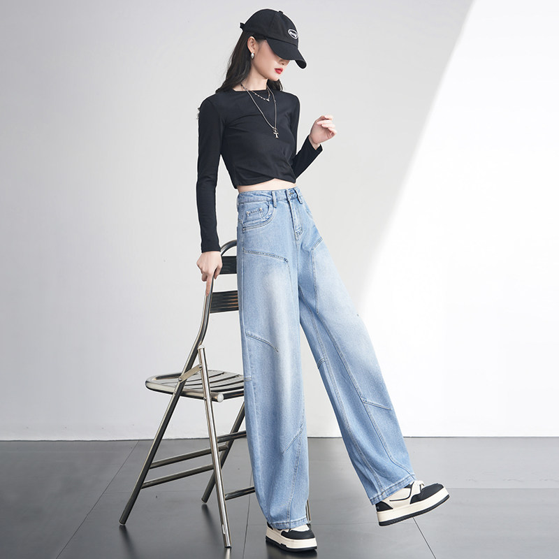 浅色牛仔裤女休闲百搭高腰显瘦直筒宽松阔腿裤2025春季新款时尚