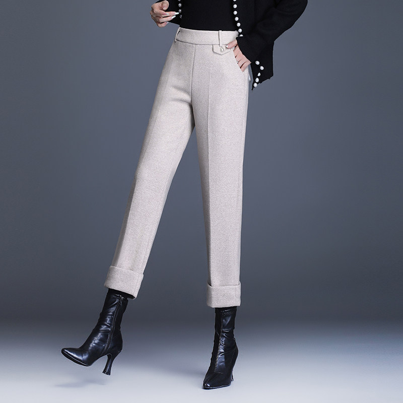 妈妈九分裤小个子宽松直筒羊毛