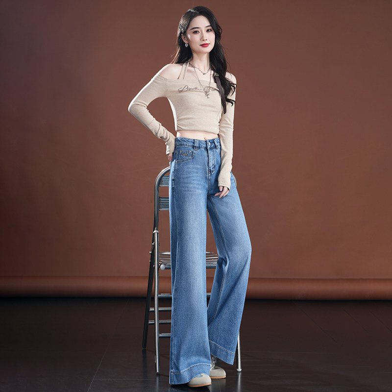 长筒牛仔裤女2025春季新款高腰显瘦遮肉百搭休闲阔腿裤直筒裤垂感