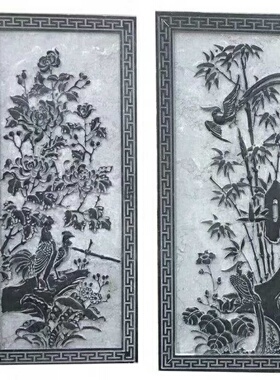 石雕百字福玄关浮雕梅兰竹菊窗花