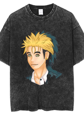 复古水洗T恤街头男士Streetwear Men Ajin日本动漫印花破洞T恤衫