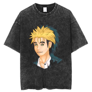 复古水洗T恤街头男士Streetwear Men Ajin日本动漫印花破洞T恤衫
