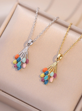 项链女网红七彩热气球马卡龙时尚小众简约新款设计感吊坠气质锁骨