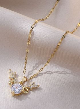 锆石钛钢项链时尚简约小鹿毛衣链