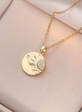 项链女 跨境太阳花小众原创设计钛钢项链气质小红薯同款锁骨链