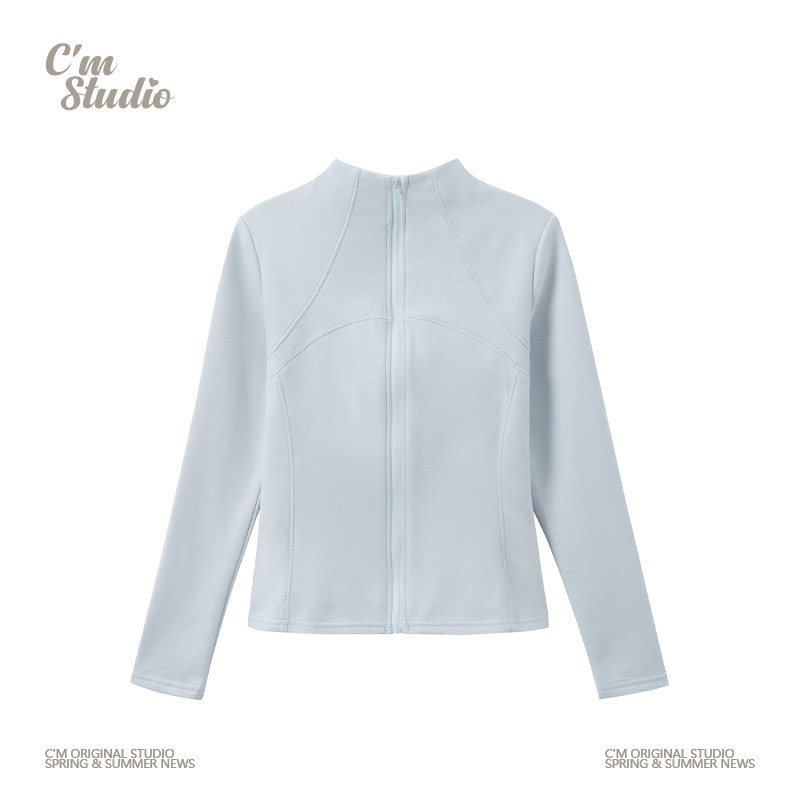 快乐兽 奶蓝色明线德绒加厚内搭长袖女简约修身立领短款拉链外套,女装/女士精品,毛针织衫,淘宝优惠券,粉丝福利购,淘宝优惠卷