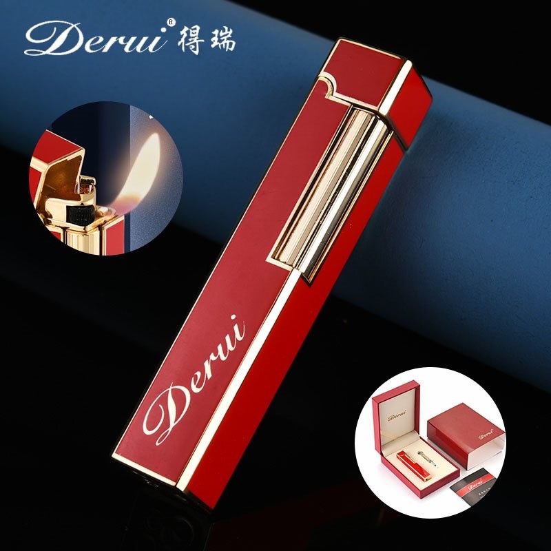 德瑞长条砂轮充气明火打火机金属侧滑便携式火机男士礼品